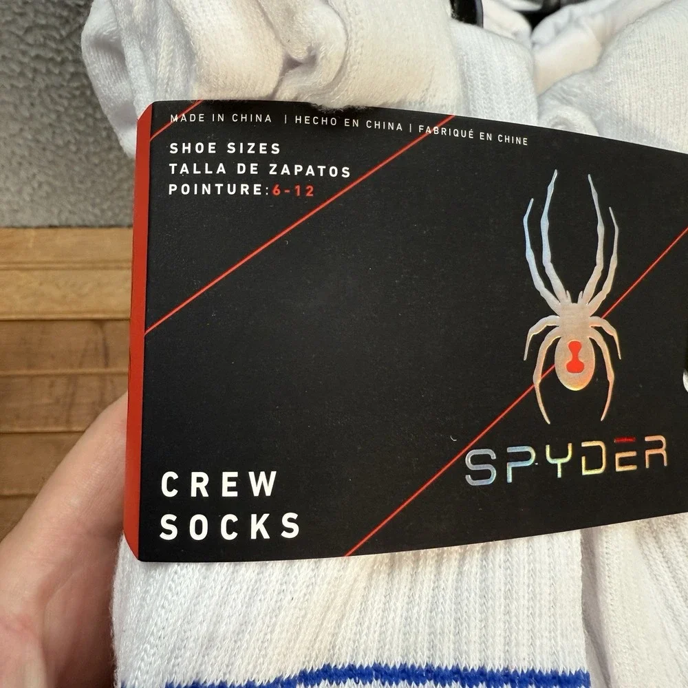 Spyder Socks Mens 6-12 Multicolor Crew Sock Polyester Spandex 12 Pairs Brand New